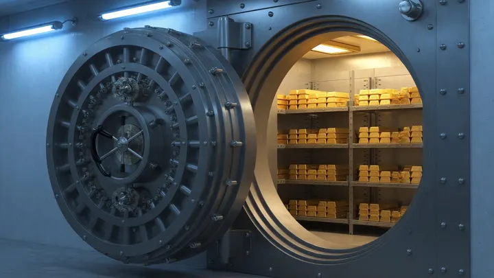 Vault door protecting gold-backed retirement assets